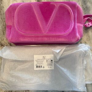Valentino Pink Cosmetic Bag Velvet V Design